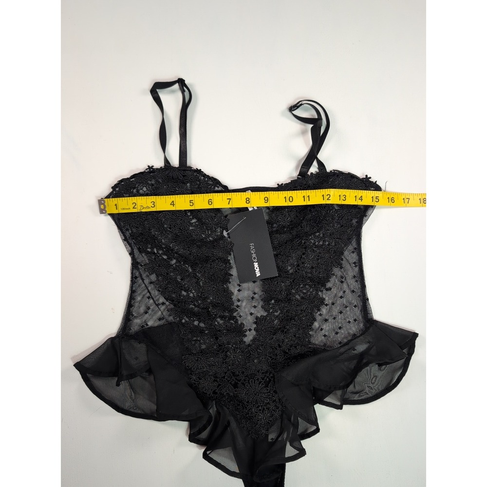 NEW Fashion Nova Bedroom Dreams Mesh Embroidered Sleep Teddy Black Size M - Picture 6 of 9